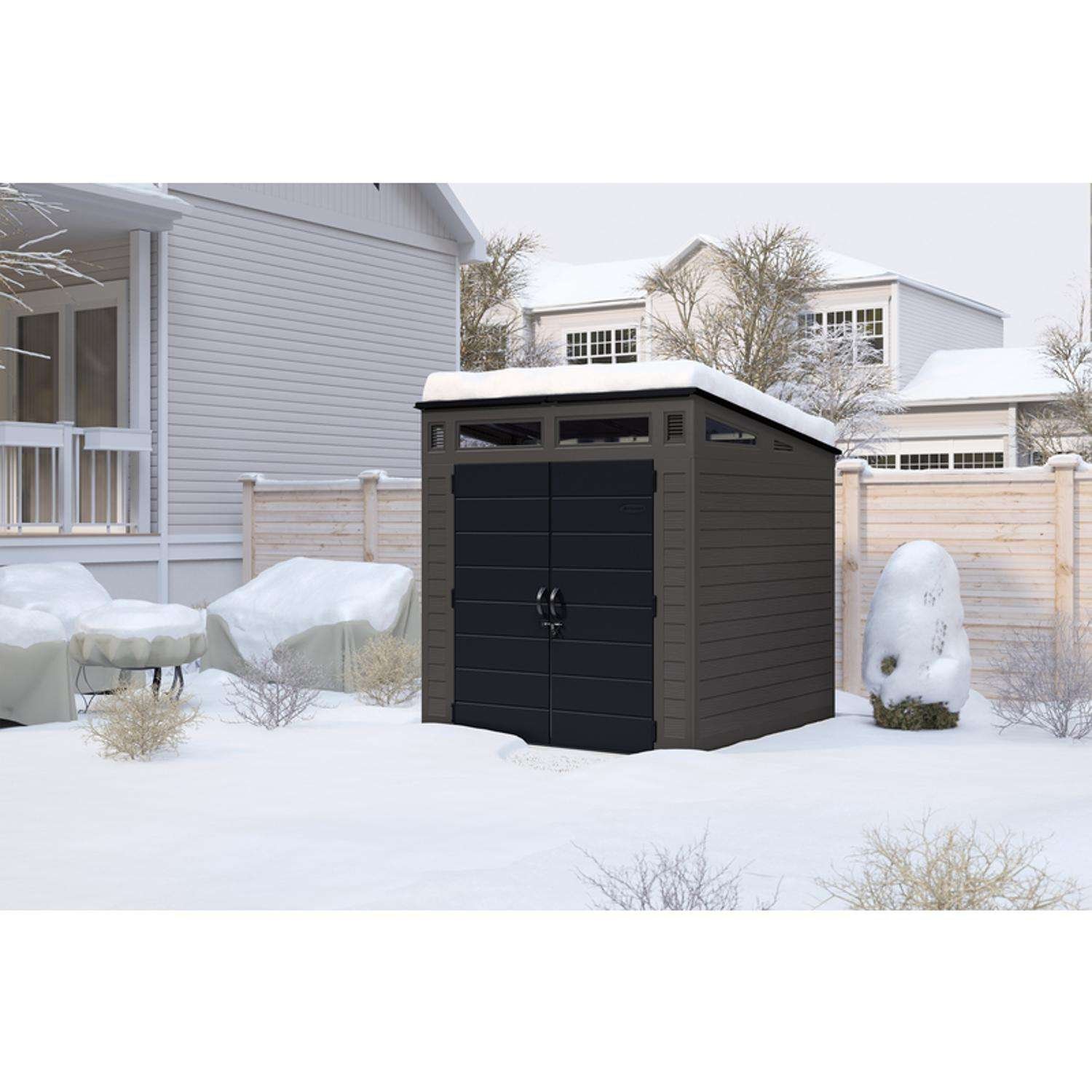 Suncast Modernist 7 ft. x 7 ft. Resin Vertical Pent Storage Shed with Floor Kit - Image 9