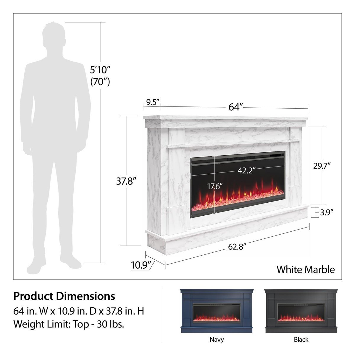 Novogratz Waverly Wide Mantel Electric Fireplace - Image 4