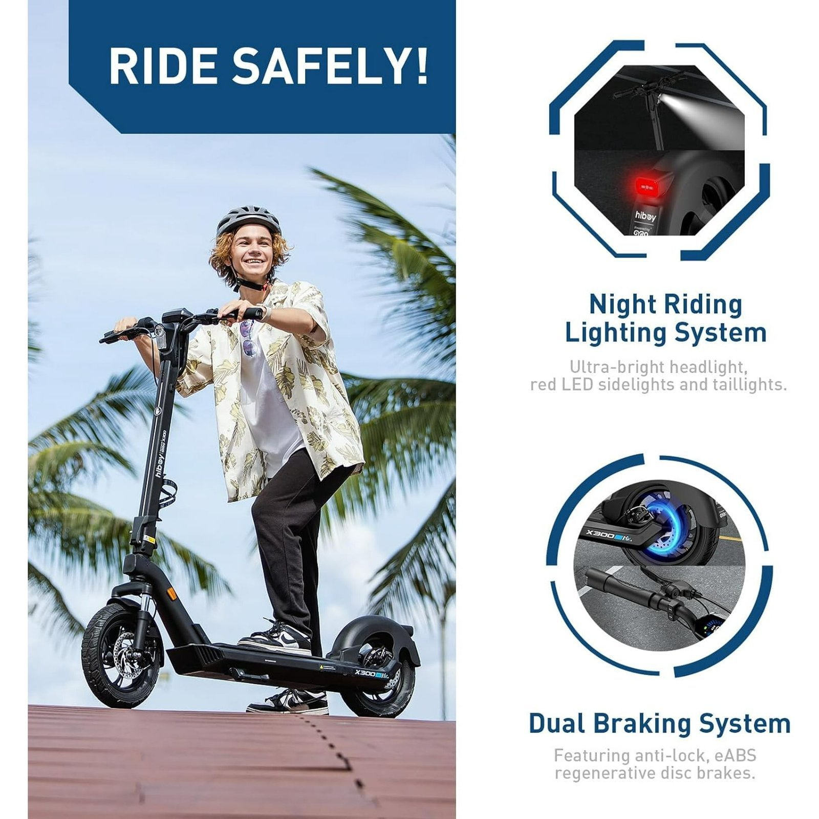 Hiboy X300 Electric Scooter, 700W Peak Motor, 12″ Pneumatic Tires, 23 Mph & 38 Miles Range, Folding Commuter Electric Scooter for Adults - Image 2