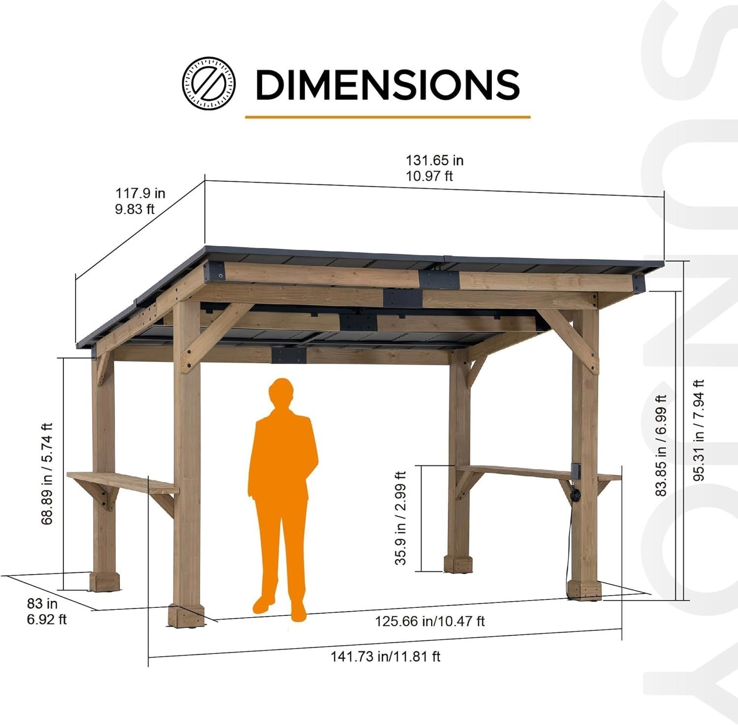 SUNJOY 10 ft. x 12 ft. Matte Black Cedar Framed Wooden Gazebo - Image 2