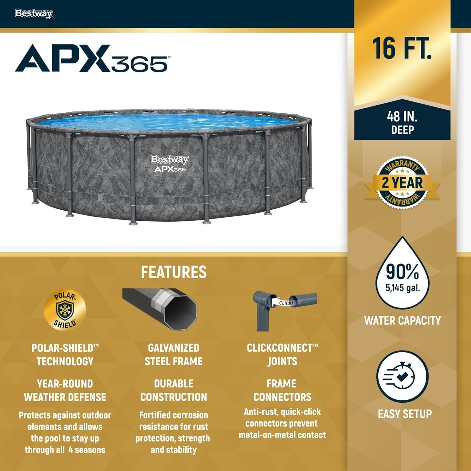 Bestway APX 365 16ft x 48 inches Round Above Ground Pool Set - Image 6