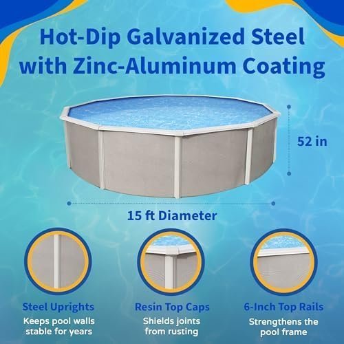 Blue Wave Belize 15-Feet Round 52-Inch Deep 6-Inch Top Rail Metal Wall Swimming Pool Package - Image 5