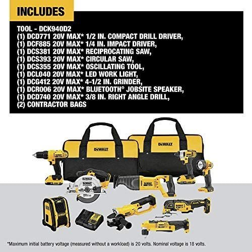 DEWALT 20V MAX Power Tool Combo Kit, 9-Tool Cordless Power Tool Set with 2 Batteries and Charger (DCK940D2) - Image 3
