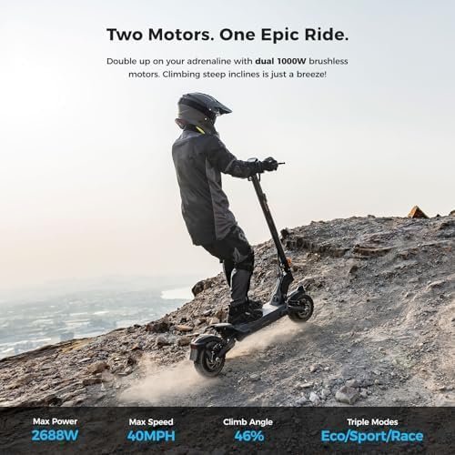 Ausom 2000W Dual Motor Folding Electric Scooter for Adults, Off Road Dual Motor E-Scooter with E-ABS and Dual Disc Brakes, 40Mph Top Speed, 56 Miles Max Range - Image 2
