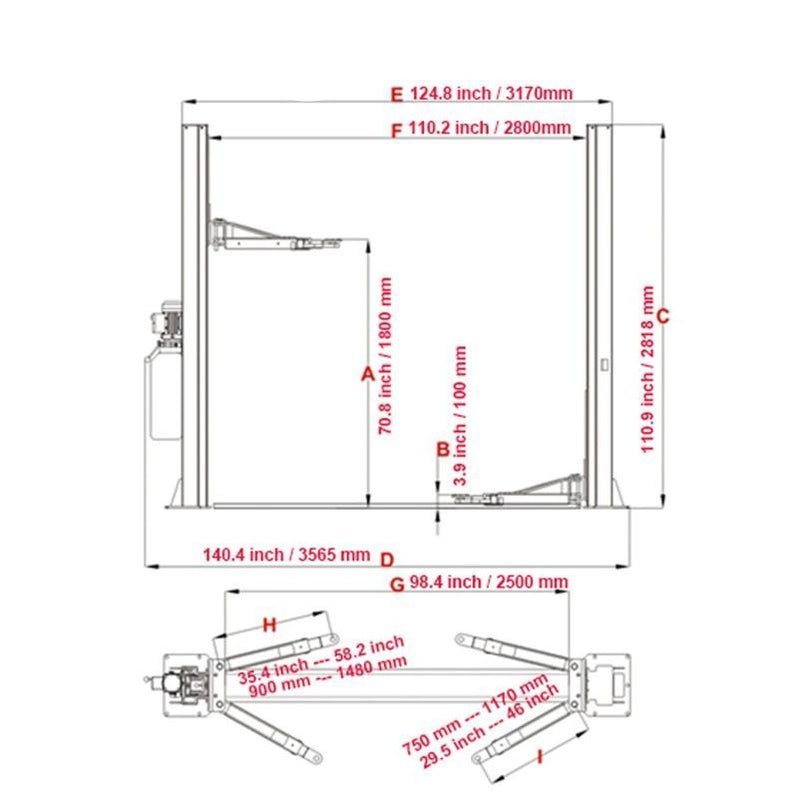 KATOOL KT-H105 Two Post Vehicle Lift 10,000 lbs Capacity - Image 3