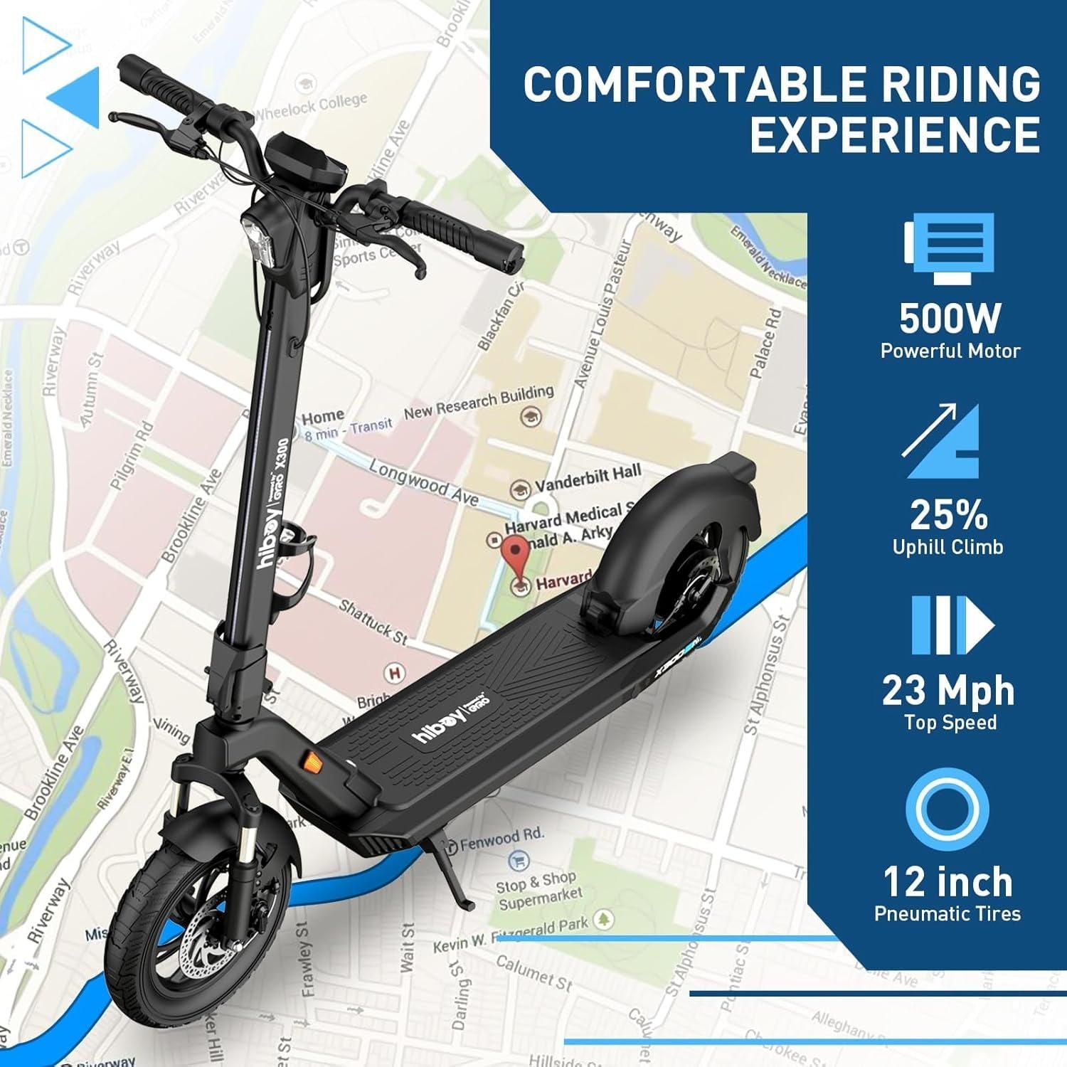 Hiboy X300 Electric Scooter, 700W Peak Motor, 12″ Pneumatic Tires, 23 Mph & 38 Miles Range, Folding Commuter Electric Scooter for Adults - Image 6