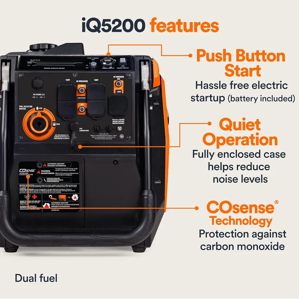 Generac iQ5200 DF 3900 Watt Electric Start Dual Fuel Inverter Generator - Image 3